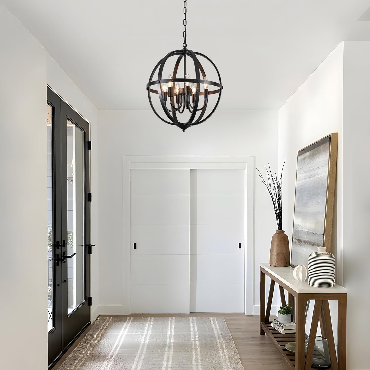 Black Orb Chandelier 6-Light, 17.12'' Small Metal Industrial Globe Pendant Light, Adjustable Hanging Ceiling Light Fixtures, Ceiling Chandelier Light for Kitchen, Dining Room, Foyer